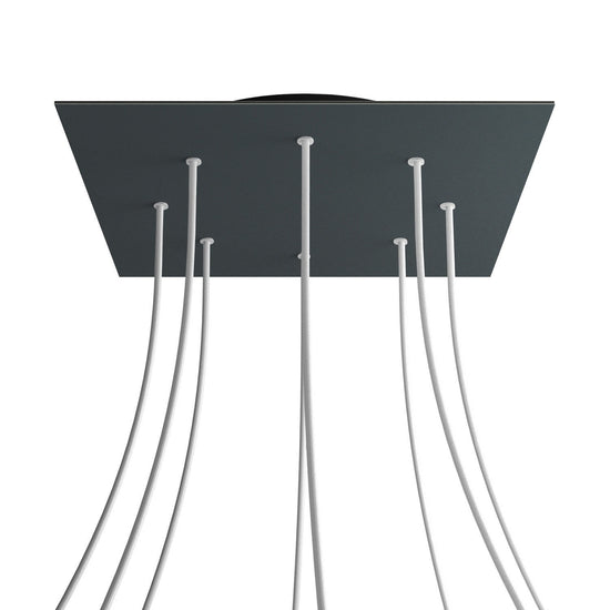 Lampenbaldachin XXL Rose-One quadratisch, 8 Löcher + 4 Seitenlöcher, 40 × 40 cm – Anthrazit, Schwarz