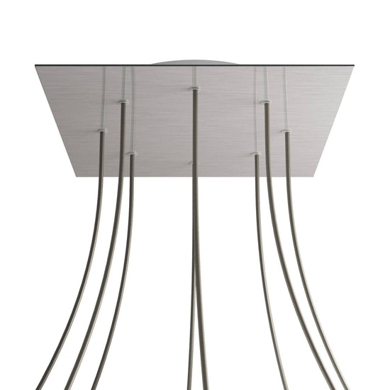 Lampenbaldachin XXL Rose-One quadratisch, 8 Löcher + 4 Seitenlöcher, 40 × 40 cm – Stahl satiniert, Weiss