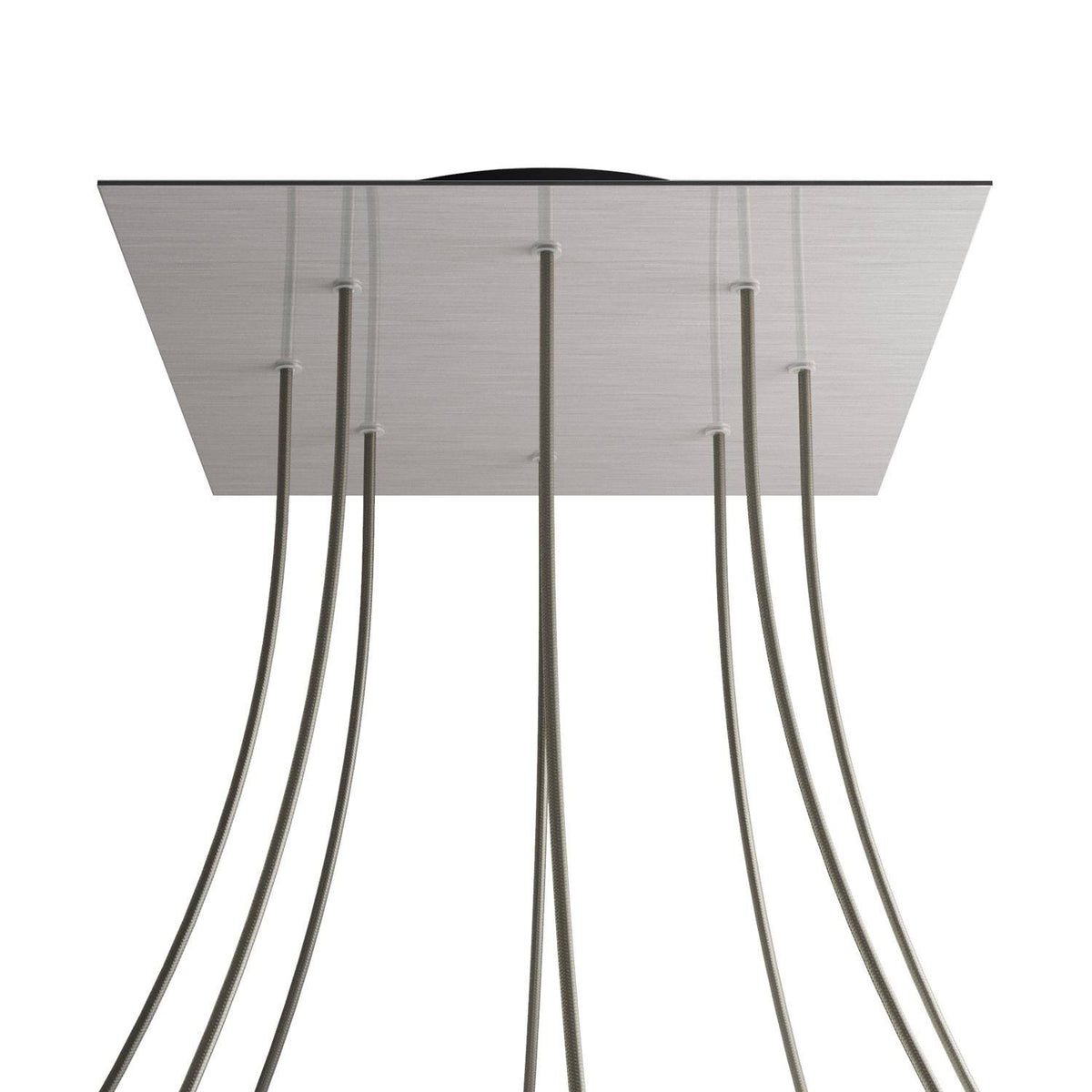 Lampenbaldachin XXL Rose-One quadratisch, 8 Löcher + 4 Seitenlöcher, 40 × 40 cm – Stahl satiniert, Schwarz