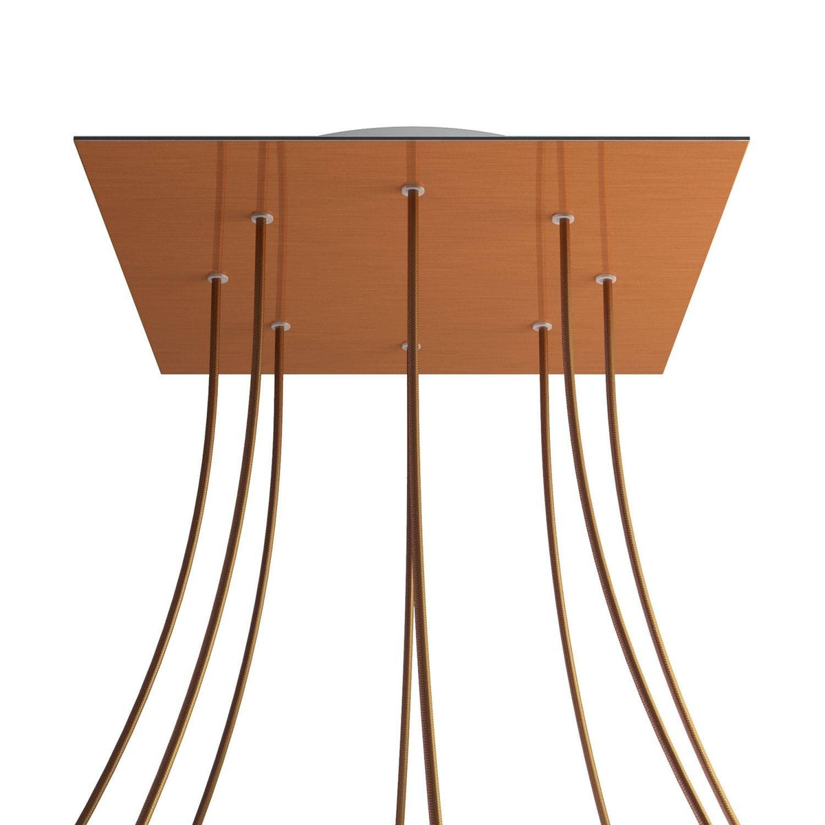 Lampenbaldachin XXL Rose-One quadratisch, 8 Löcher + 4 Seitenlöcher, 40 × 40 cm – Kupfer satiniert, Weiss