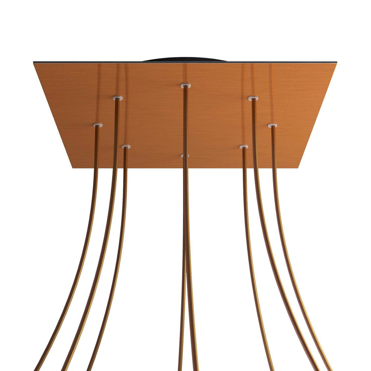 Lampenbaldachin XXL Rose-One quadratisch, 8 Löcher + 4 Seitenlöcher, 40 × 40 cm – Kupfer satiniert, Schwarz