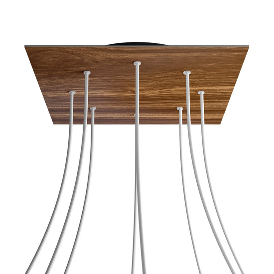 Lampenbaldachin XXL Rose-One quadratisch, 8 Löcher + 4 Seitenlöcher, 40 × 40 cm – Holz-Optik, Schwarz
