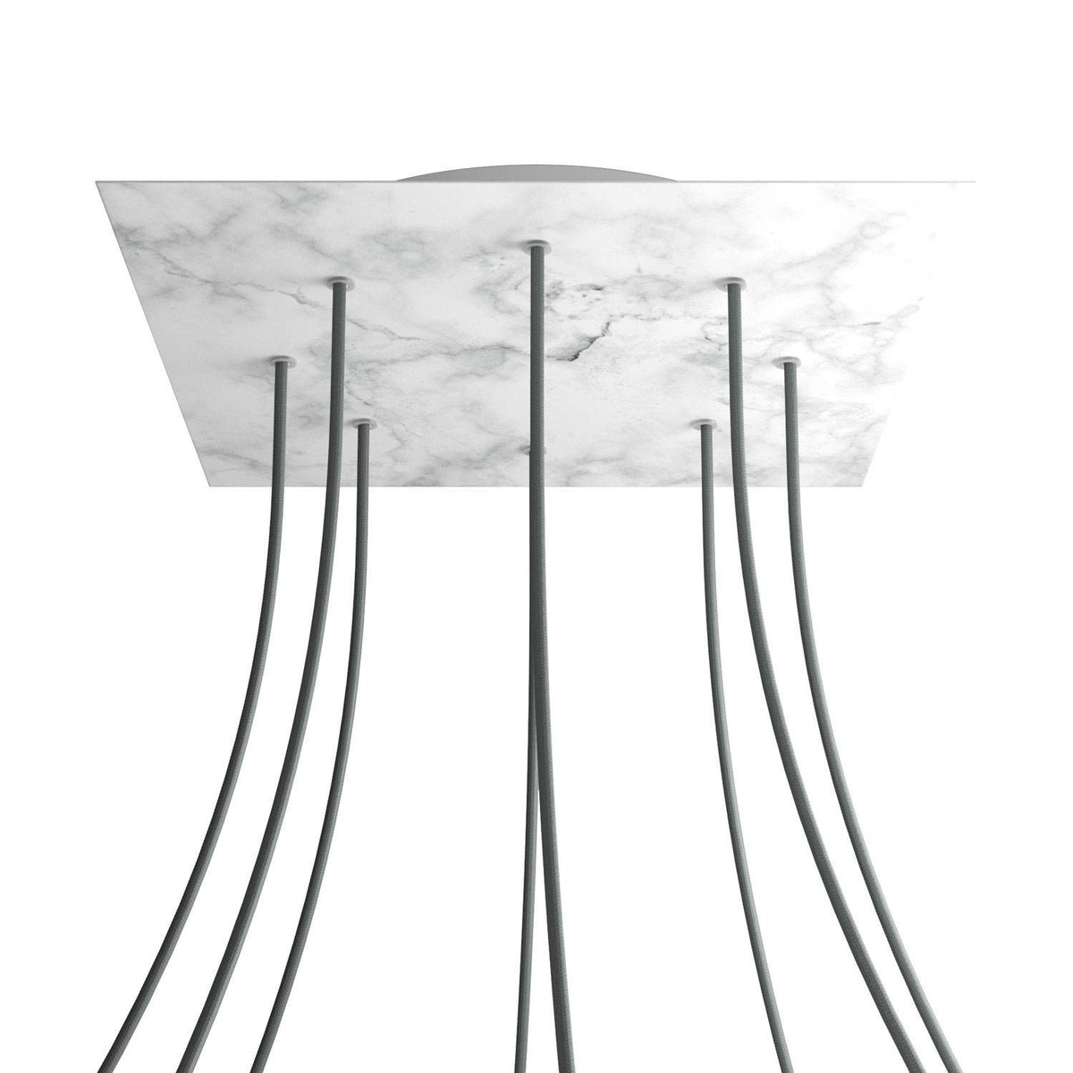Lampenbaldachin XXL Rose-One quadratisch, 8 Löcher + 4 Seitenlöcher, 40 × 40 cm – Marmor-Optik Carrara, Weiss
