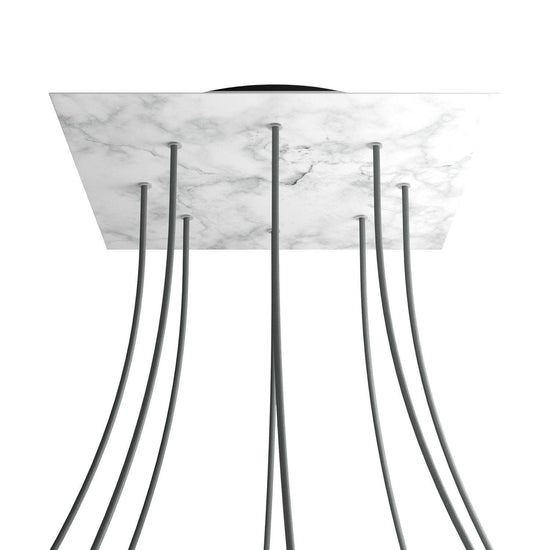 Lampenbaldachin XXL Rose-One quadratisch, 8 Löcher + 4 Seitenlöcher, 40 × 40 cm – Marmor-Optik Carrara, Schwarz
