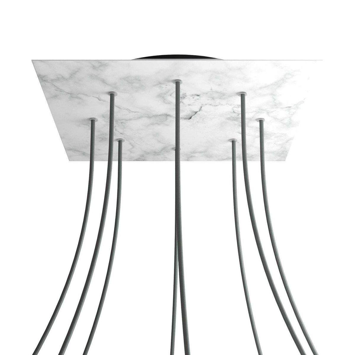 Lampenbaldachin XXL Rose-One quadratisch, 8 Löcher + 4 Seitenlöcher, 40 × 40 cm – Marmor-Optik Carrara, Schwarz