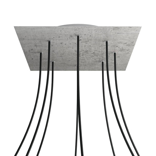 Lampenbaldachin XXL Rose-One quadratisch, 8 Löcher + 4 Seitenlöcher, 40 × 40 cm – Beton-Optik, Weiss