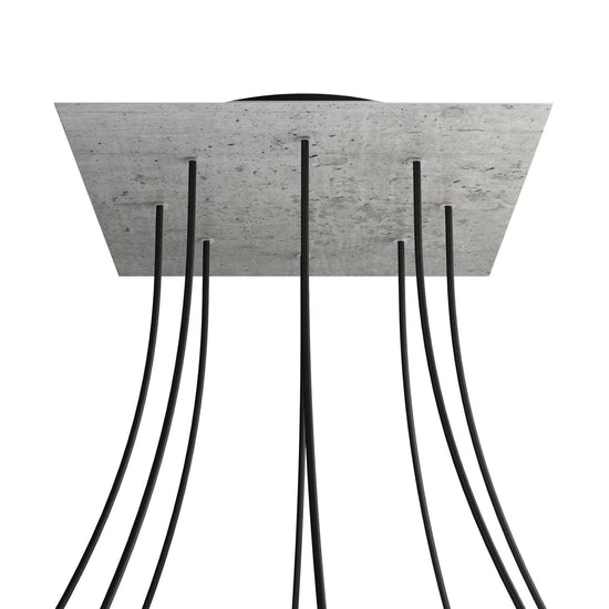 Lampenbaldachin XXL Rose-One quadratisch, 8 Löcher + 4 Seitenlöcher, 40 × 40 cm – Beton-Optik, Schwarz