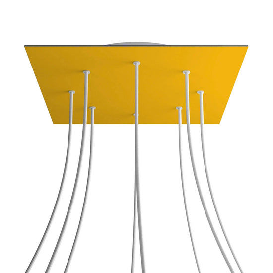 Lampenbaldachin XXL Rose-One quadratisch, 8 Löcher + 4 Seitenlöcher, 40 × 40 cm – Senfgelb, Weiss
