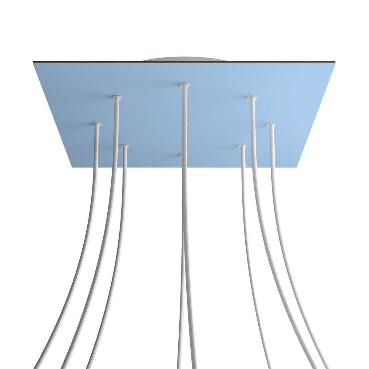Lampenbaldachin XXL Rose-One quadratisch, 8 Löcher + 4 Seitenlöcher, 40 × 40 cm – Puderblau, Weiss