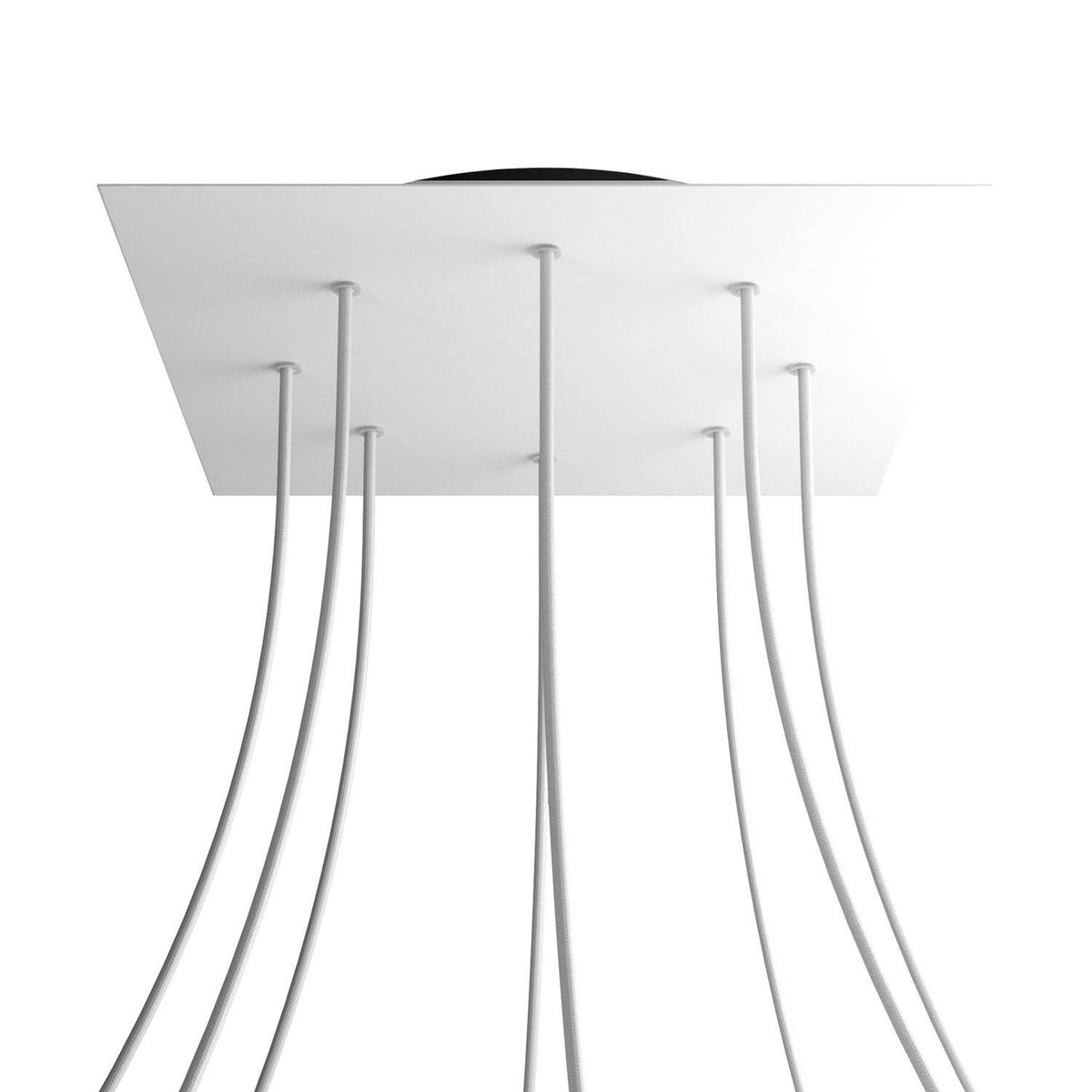 Lampenbaldachin XXL Rose-One quadratisch, 8 Löcher + 4 Seitenlöcher, 40 × 40 cm – Weiss matt, Schwarz