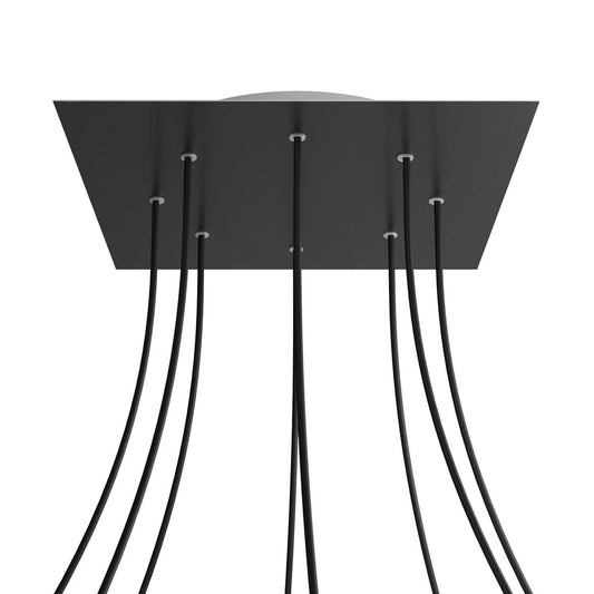 Lampenbaldachin XXL Rose-One quadratisch, 8 Löcher + 4 Seitenlöcher, 40 × 40 cm – Schwarz matt, Weiss