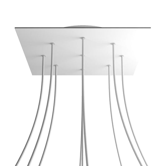 Lampenbaldachin XXL Rose-One quadratisch, 9 Löcher + 4 Seitenlöcher, 40 × 40 cm – Weiss matt, Weiss