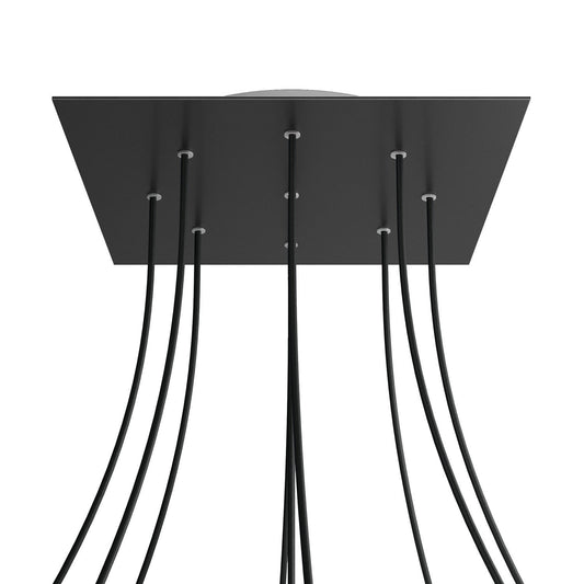 Lampenbaldachin XXL Rose-One quadratisch, 9 Löcher + 4 Seitenlöcher, 40 × 40 cm – Schwarz matt, Weiss