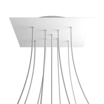 Lampenbaldachin XXL Rose-One quadratisch, 9 Löcher in X-Form + 4 Seitenlöcher, 40 × 40 cm – Weiss matt, Weiss