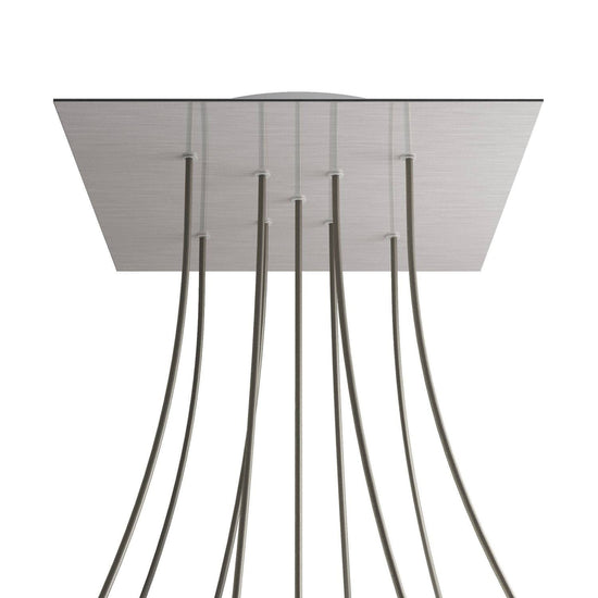 Lampenbaldachin XXL Rose-One quadratisch, 9 Löcher in X-Form + 4 Seitenlöcher, 40 × 40 cm – Stahl satiniert, Weiss