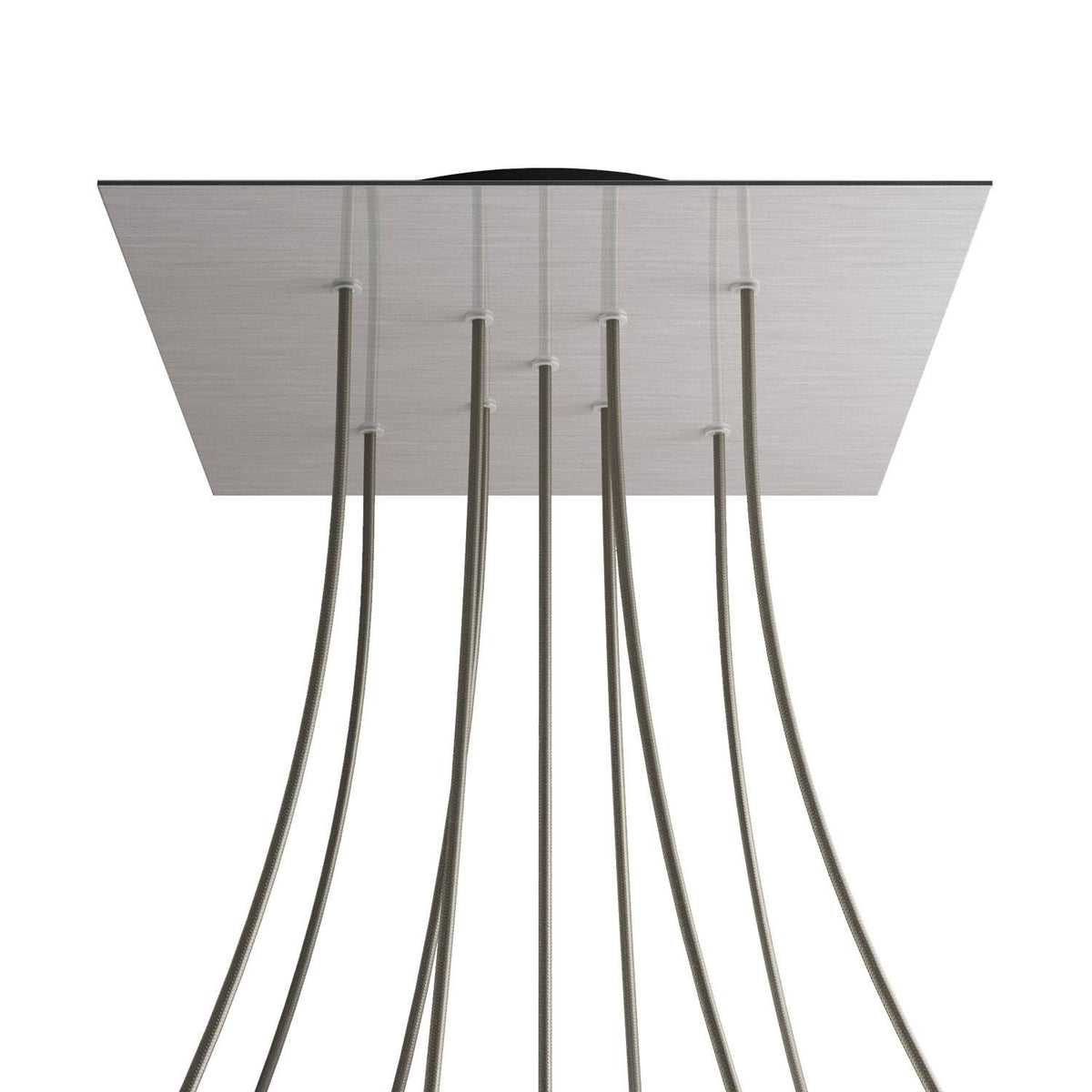 Lampenbaldachin XXL Rose-One quadratisch, 9 Löcher in X-Form + 4 Seitenlöcher, 40 × 40 cm – Stahl satiniert, Schwarz