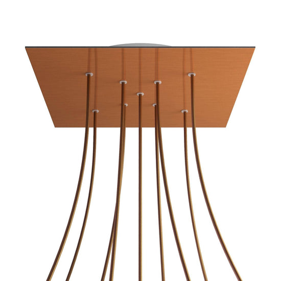 Lampenbaldachin XXL Rose-One quadratisch, 9 Löcher in X-Form + 4 Seitenlöcher, 40 × 40 cm – Kupfer satiniert, Weiss