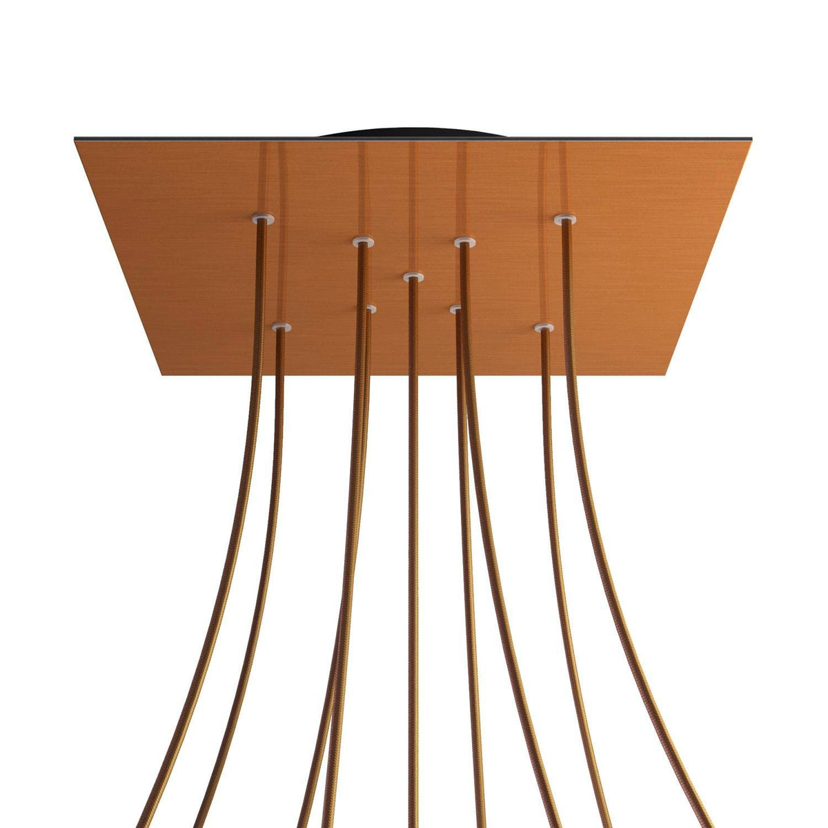 Lampenbaldachin XXL Rose-One quadratisch, 9 Löcher in X-Form + 4 Seitenlöcher, 40 × 40 cm – Kupfer satiniert, Schwarz