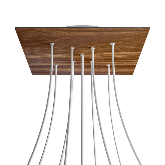 Lampenbaldachin XXL Rose-One quadratisch, 9 Löcher in X-Form + 4 Seitenlöcher, 40 × 40 cm – Holz-Optik, Weiss