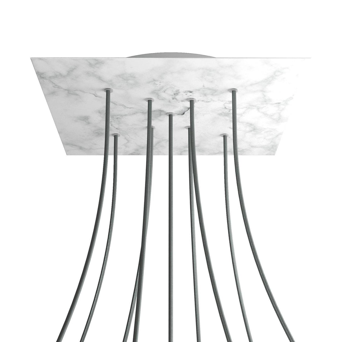 Lampenbaldachin XXL Rose-One quadratisch, 9 Löcher in X-Form + 4 Seitenlöcher, 40 × 40 cm – Marmor-Optik Carrara, Weiss