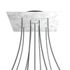 Lampenbaldachin XXL Rose-One quadratisch, 9 Löcher in X-Form + 4 Seitenlöcher, 40 × 40 cm – Marmor-Optik Carrara, Schwarz