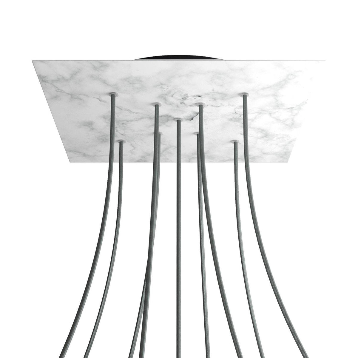 Lampenbaldachin XXL Rose-One quadratisch, 9 Löcher in X-Form + 4 Seitenlöcher, 40 × 40 cm – Marmor-Optik Carrara, Schwarz