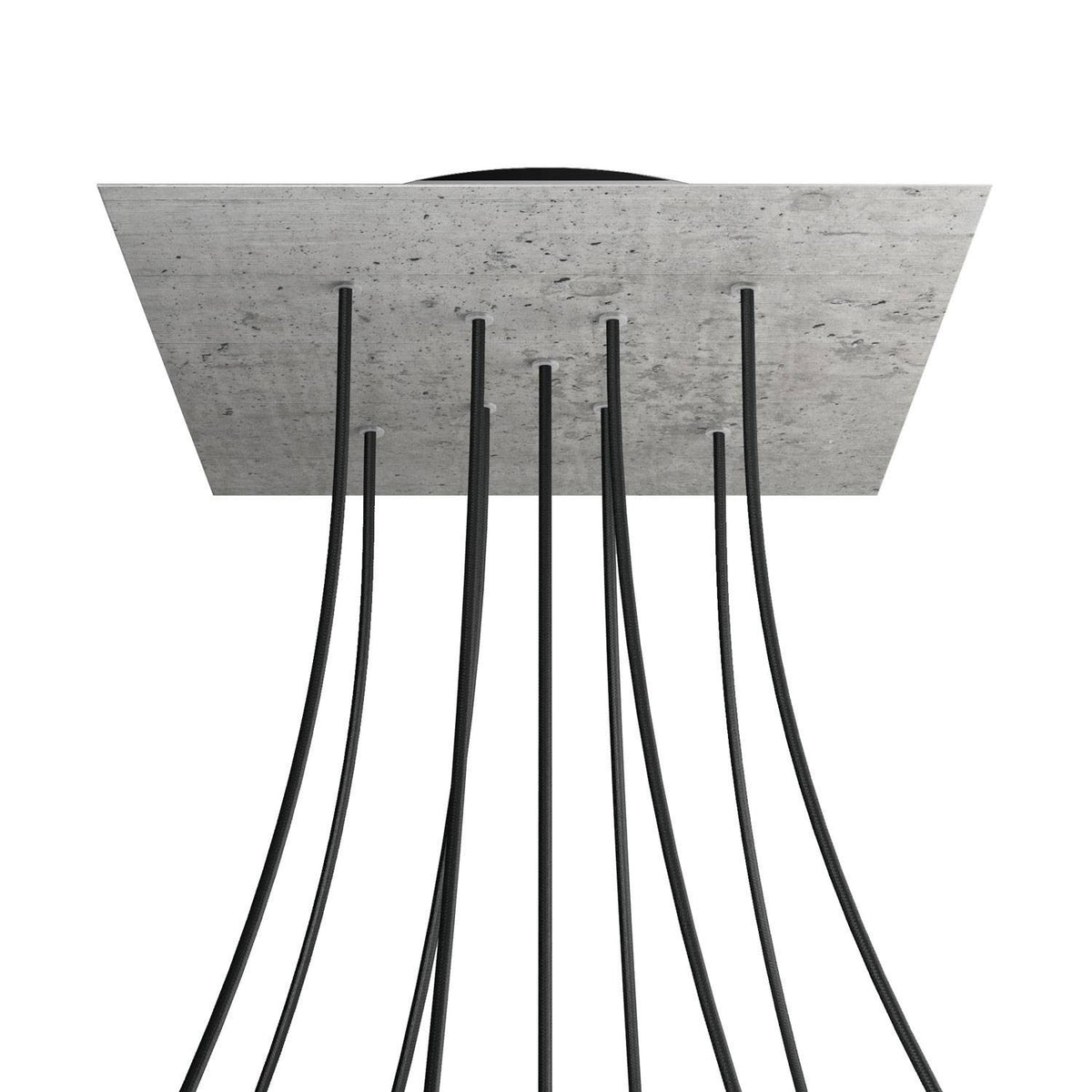 Lampenbaldachin XXL Rose-One quadratisch, 9 Löcher in X-Form + 4 Seitenlöcher, 40 × 40 cm – Beton-Optik, Schwarz