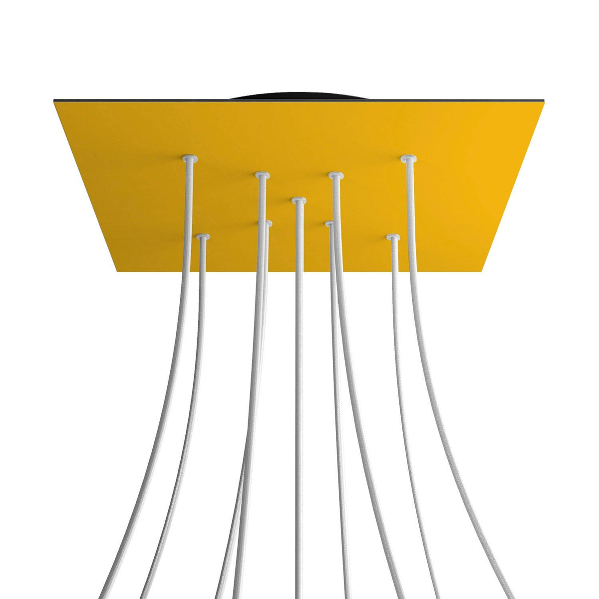 Lampenbaldachin XXL Rose-One quadratisch, 9 Löcher in X-Form + 4 Seitenlöcher, 40 × 40 cm – Senfgelb, Schwarz