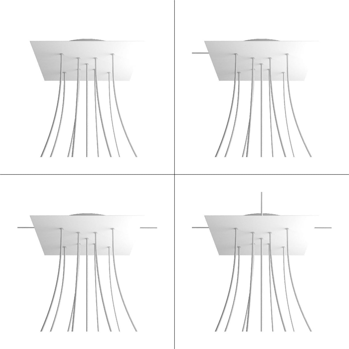 Lampenbaldachin XXL Rose-One quadratisch, 9 Löcher in X-Form + 4 Seitenlöcher, 40 × 40 cm – Weiss matt, Weiss