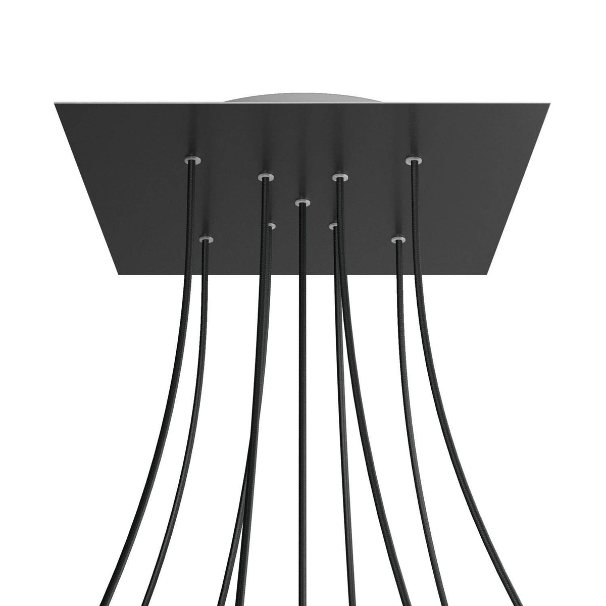 Lampenbaldachin XXL Rose-One quadratisch, 9 Löcher in X-Form + 4 Seitenlöcher, 40 × 40 cm – Schwarz matt, Weiss