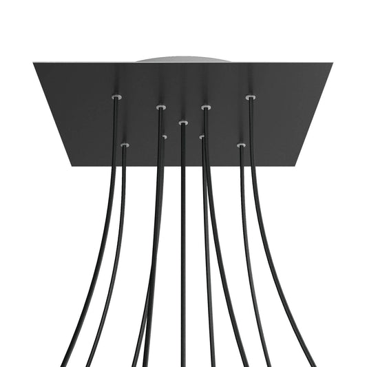 Lampenbaldachin XXL Rose-One quadratisch, 9 Löcher in X-Form + 4 Seitenlöcher, 40 × 40 cm – Schwarz matt, Weiss