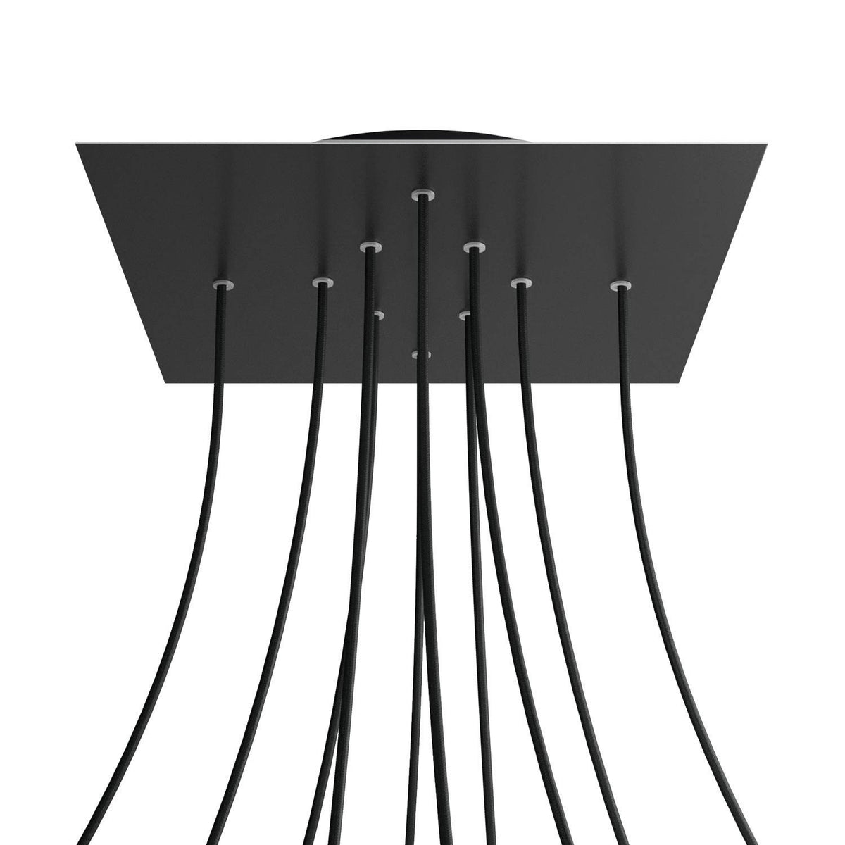 Lampenbaldachin XXL Rose-One quadratisch, 10 Löcher + 4 Seitenlöcher, 40 × 40 cm – Schwarz matt, Schwarz