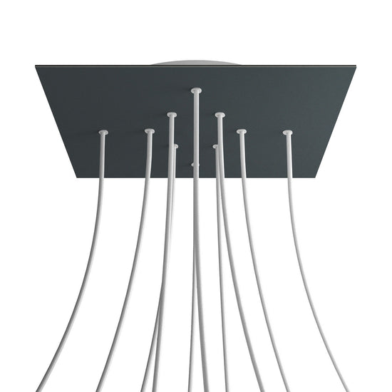 Lampenbaldachin XXL Rose-One quadratisch, 10 Löcher + 4 Seitenlöcher, 40 × 40 cm – Anthrazit, Weiss