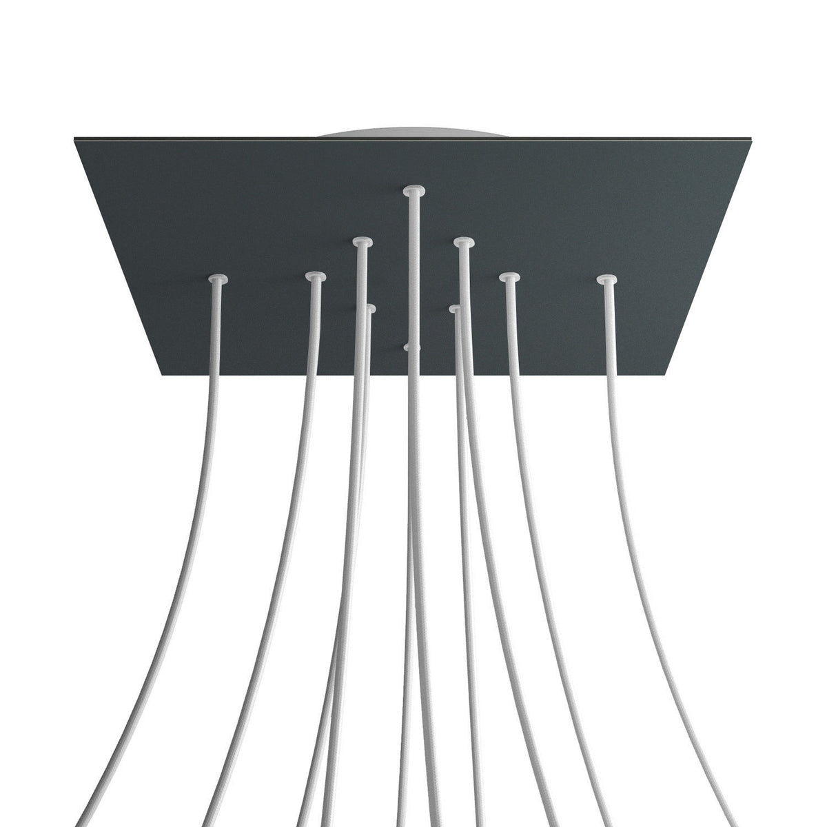 Lampenbaldachin XXL Rose-One quadratisch, 10 Löcher + 4 Seitenlöcher, 40 × 40 cm – Anthrazit, Weiss