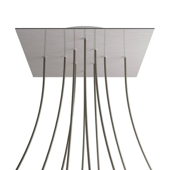 Lampenbaldachin XXL Rose-One quadratisch, 10 Löcher + 4 Seitenlöcher, 40 × 40 cm – Stahl satiniert, Weiss