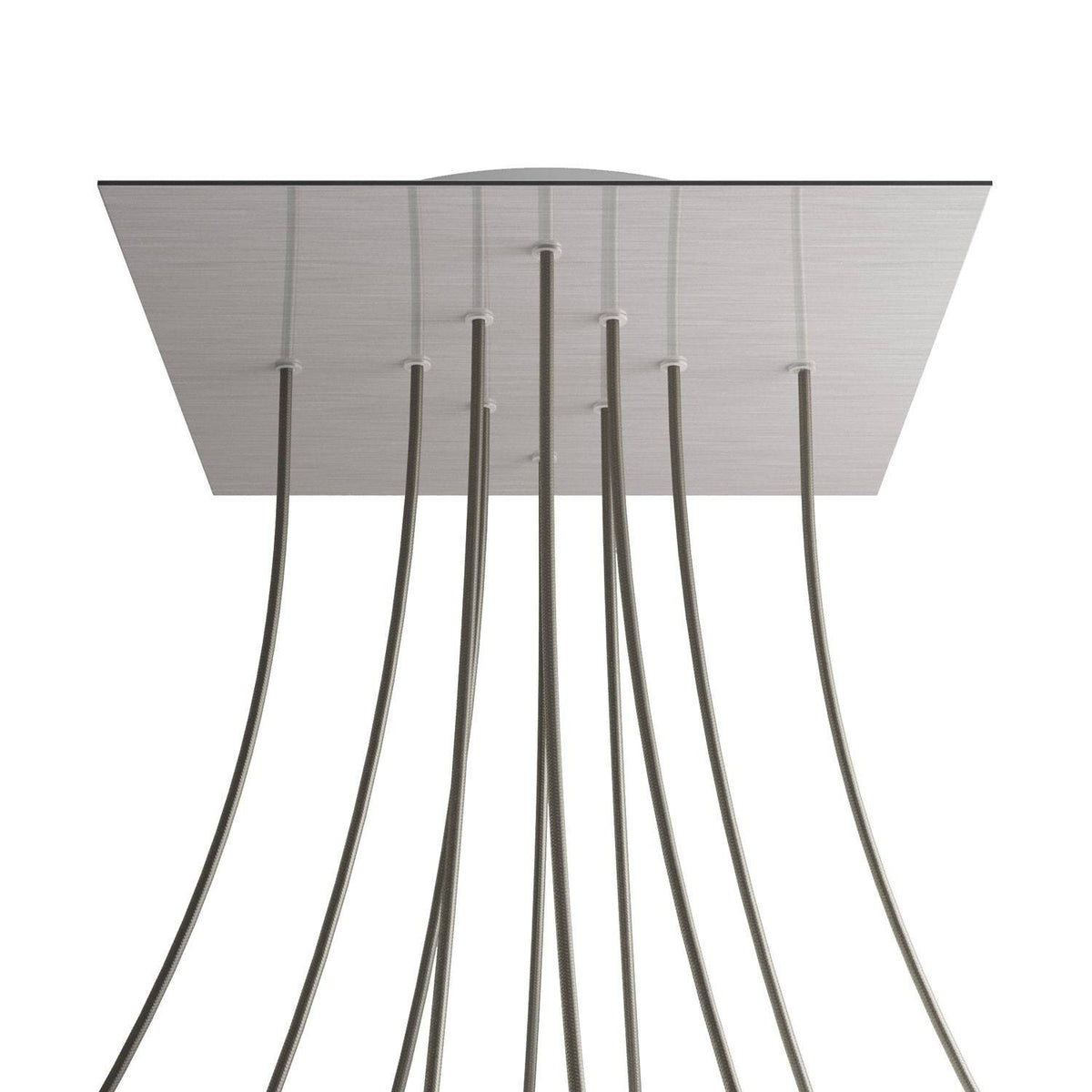 Lampenbaldachin XXL Rose-One quadratisch, 10 Löcher + 4 Seitenlöcher, 40 × 40 cm – Stahl satiniert, Weiss