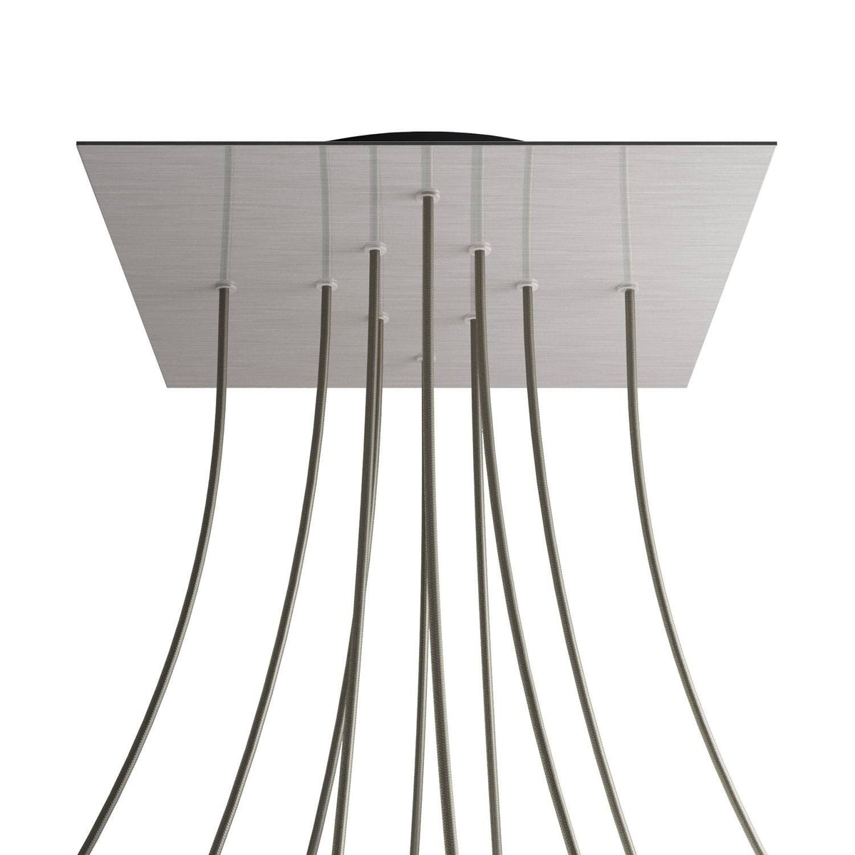 Lampenbaldachin XXL Rose-One quadratisch, 10 Löcher + 4 Seitenlöcher, 40 × 40 cm – Stahl satiniert, Schwarz