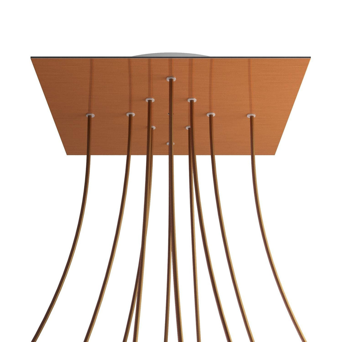 Lampenbaldachin XXL Rose-One quadratisch, 10 Löcher + 4 Seitenlöcher, 40 × 40 cm – Kupfer satiniert, Weiss