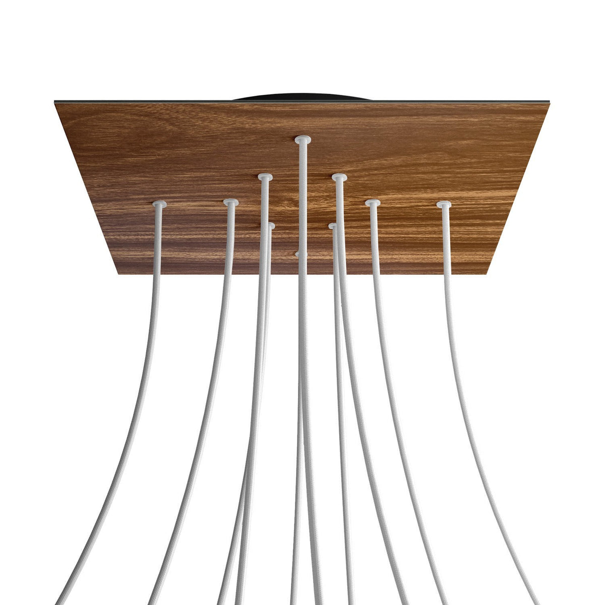 Lampenbaldachin XXL Rose-One quadratisch, 10 Löcher + 4 Seitenlöcher, 40 × 40 cm – Holz-Optik, Schwarz
