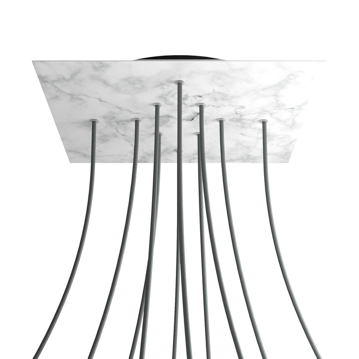 Lampenbaldachin XXL Rose-One quadratisch, 10 Löcher + 4 Seitenlöcher, 40 × 40 cm – Marmor-Optik Carrara, Schwarz
