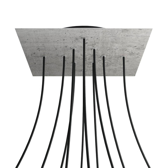 Lampenbaldachin XXL Rose-One quadratisch, 10 Löcher + 4 Seitenlöcher, 40 × 40 cm – Beton-Optik, Schwarz
