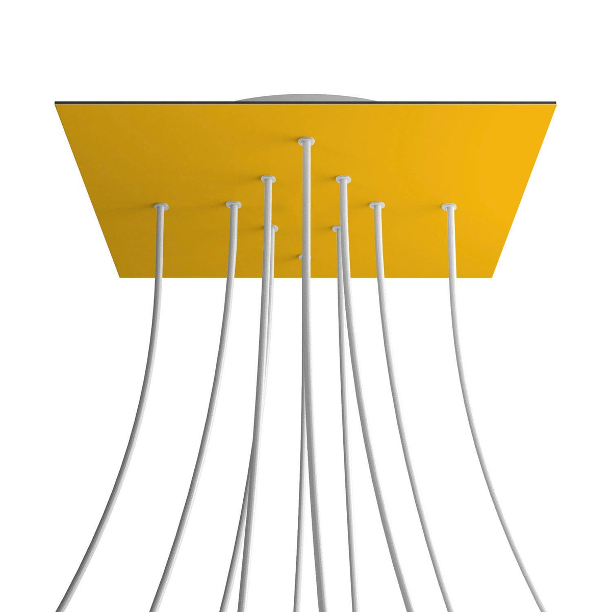 Lampenbaldachin XXL Rose-One quadratisch, 10 Löcher + 4 Seitenlöcher, 40 × 40 cm – Senfgelb, Weiss