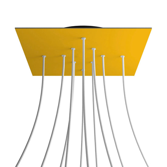 Lampenbaldachin XXL Rose-One quadratisch, 10 Löcher + 4 Seitenlöcher, 40 × 40 cm – Senfgelb, Schwarz