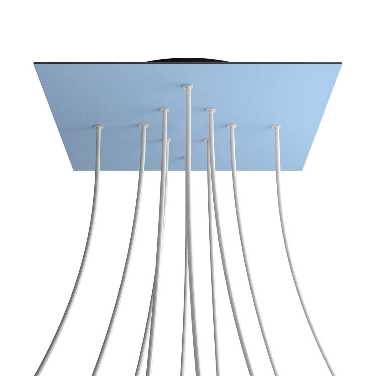 Lampenbaldachin XXL Rose-One quadratisch, 10 Löcher + 4 Seitenlöcher, 40 × 40 cm – Puderblau, Schwarz