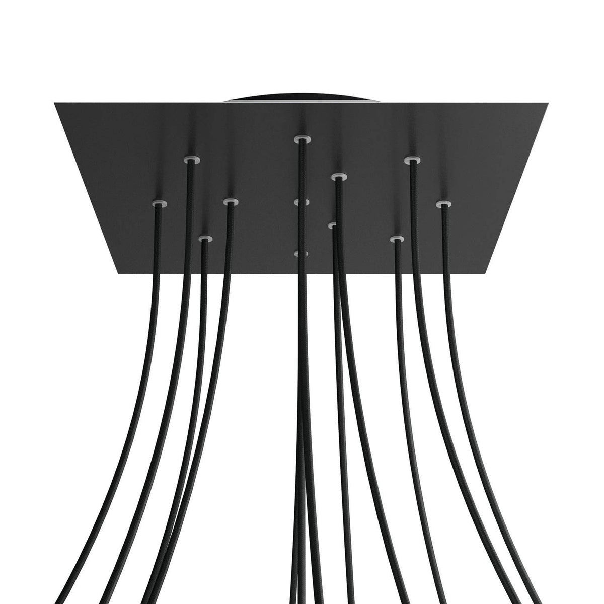 Lampenbaldachin XXL Rose-One quadratisch, 12 Löcher + 4 Seitenlöcher, 40 × 40 cm – Schwarz matt, Schwarz