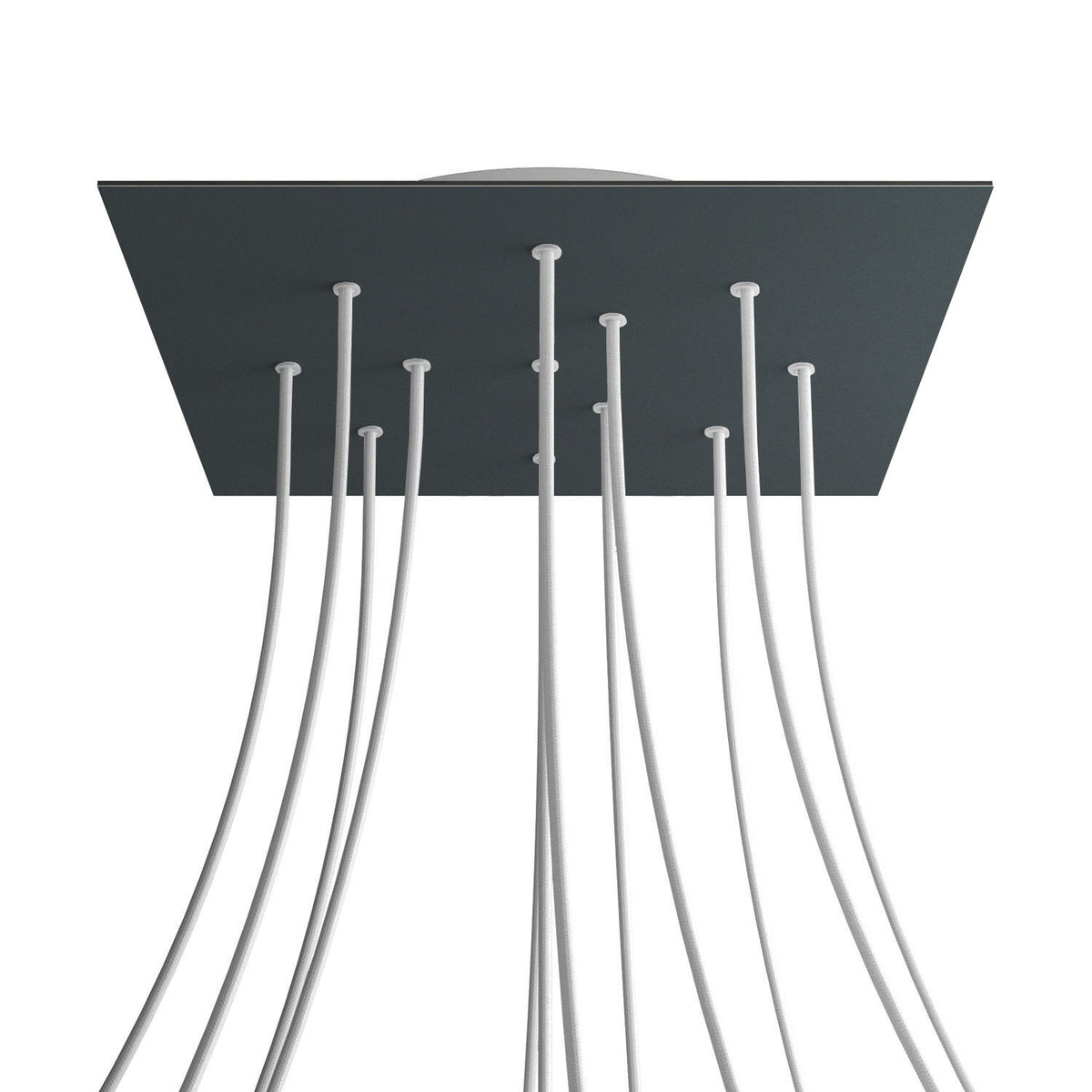 Lampenbaldachin XXL Rose-One quadratisch, 12 Löcher + 4 Seitenlöcher, 40 × 40 cm – Anthrazit, Weiss