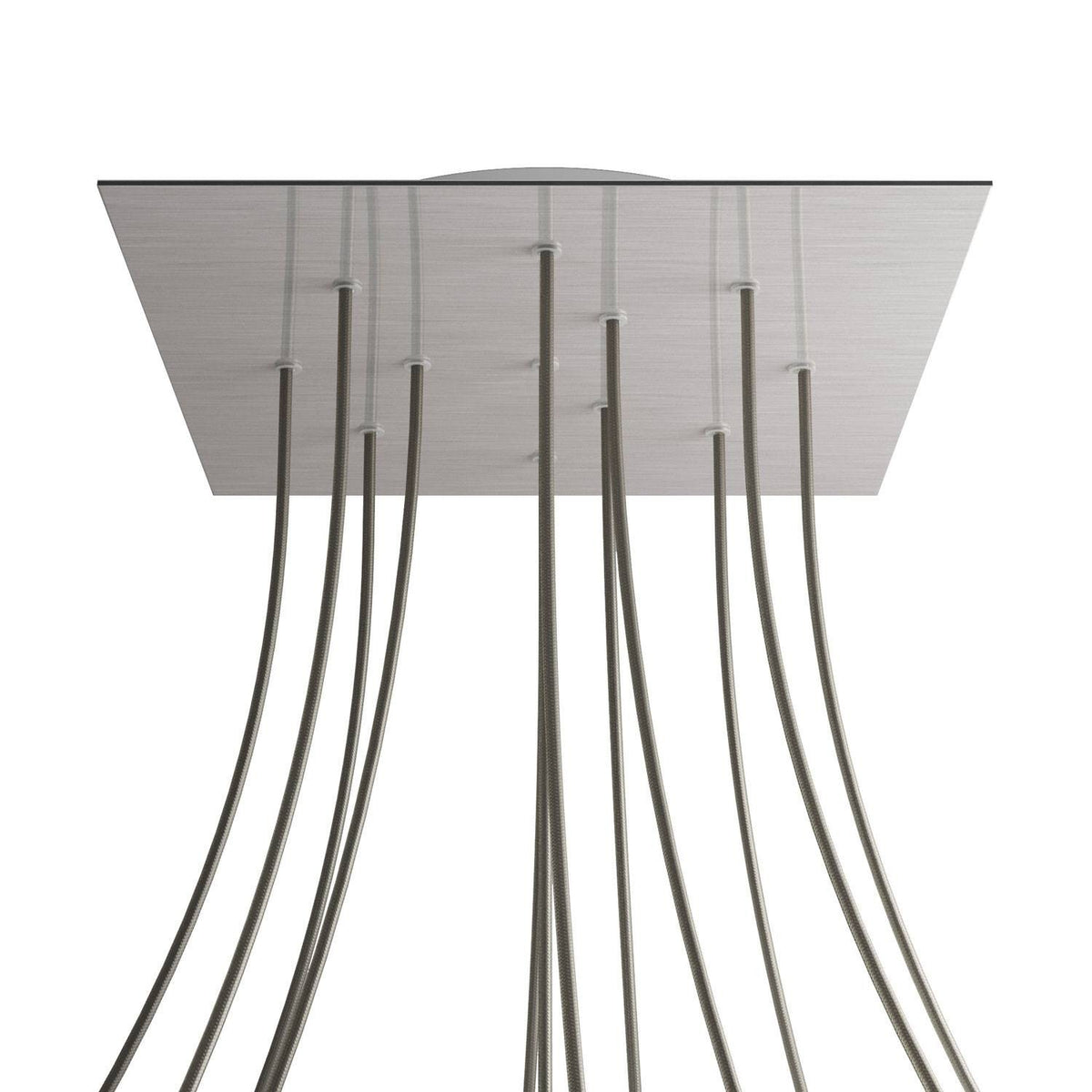 Lampenbaldachin XXL Rose-One quadratisch, 12 Löcher + 4 Seitenlöcher, 40 × 40 cm – Stahl satiniert, Weiss