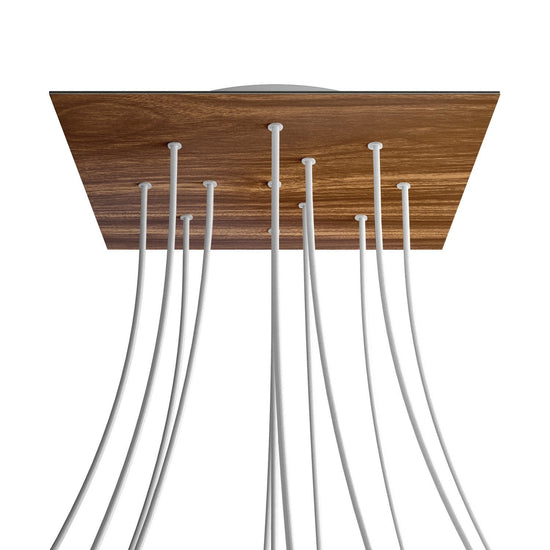 Lampenbaldachin XXL Rose-One quadratisch, 12 Löcher + 4 Seitenlöcher, 40 × 40 cm – Holz-Optik, Weiss