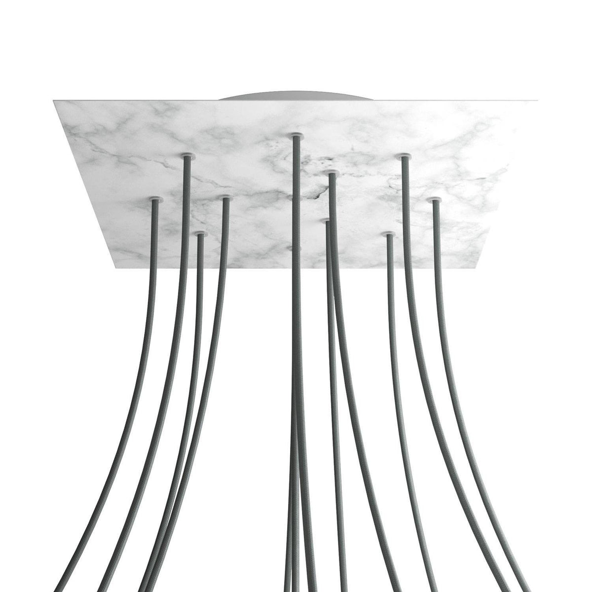 Lampenbaldachin XXL Rose-One quadratisch, 12 Löcher + 4 Seitenlöcher, 40 × 40 cm – Marmor-Optik Carrara, Weiss