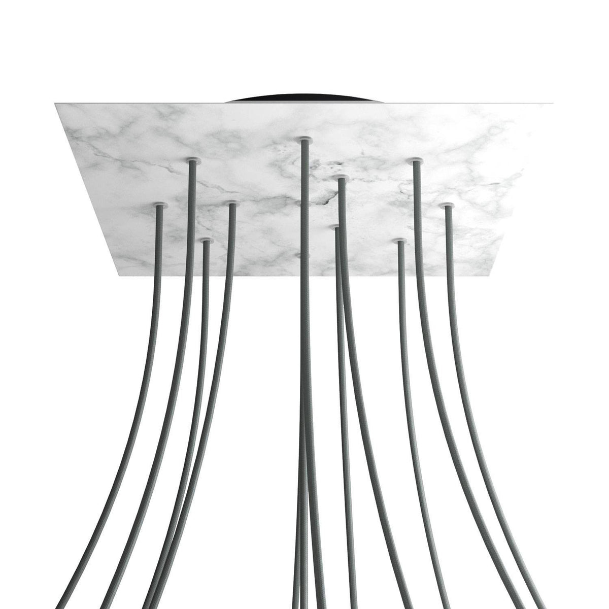 Lampenbaldachin XXL Rose-One quadratisch, 12 Löcher + 4 Seitenlöcher, 40 × 40 cm – Marmor-Optik Carrara, Schwarz